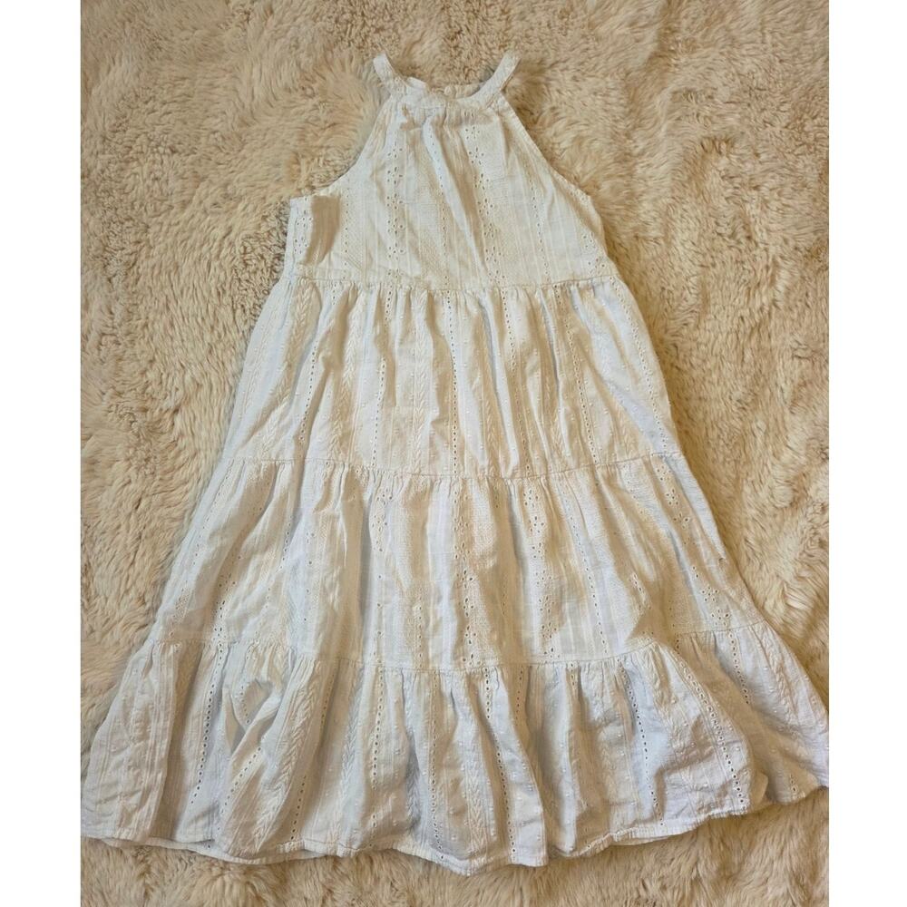 Zara White Eyelet Tiered Summer halter neck Dress size 7 - Marker spots